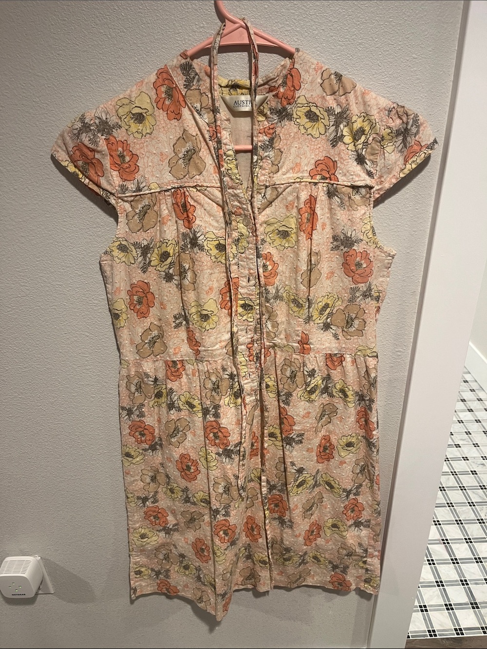 Austin Clothing Co. Peach Floral Midi Dress with Yellow & Orange Blooms